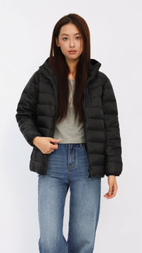 Black Basic Hooded Goose Down Jacket