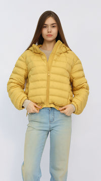 Yellow Cropped Hooded Down Jacket