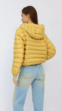Yellow Cropped Hooded Down Jacket