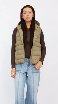 Olive Hooded Cropped Down Vest