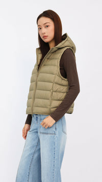 Olive Hooded Cropped Down Vest