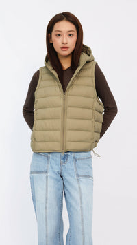 Olive Hooded Cropped Down Vest