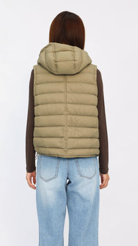 Olive Hooded Cropped Down Vest