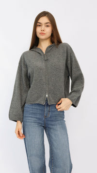 Dixie Heather Grey Hooded Cropped Sweater