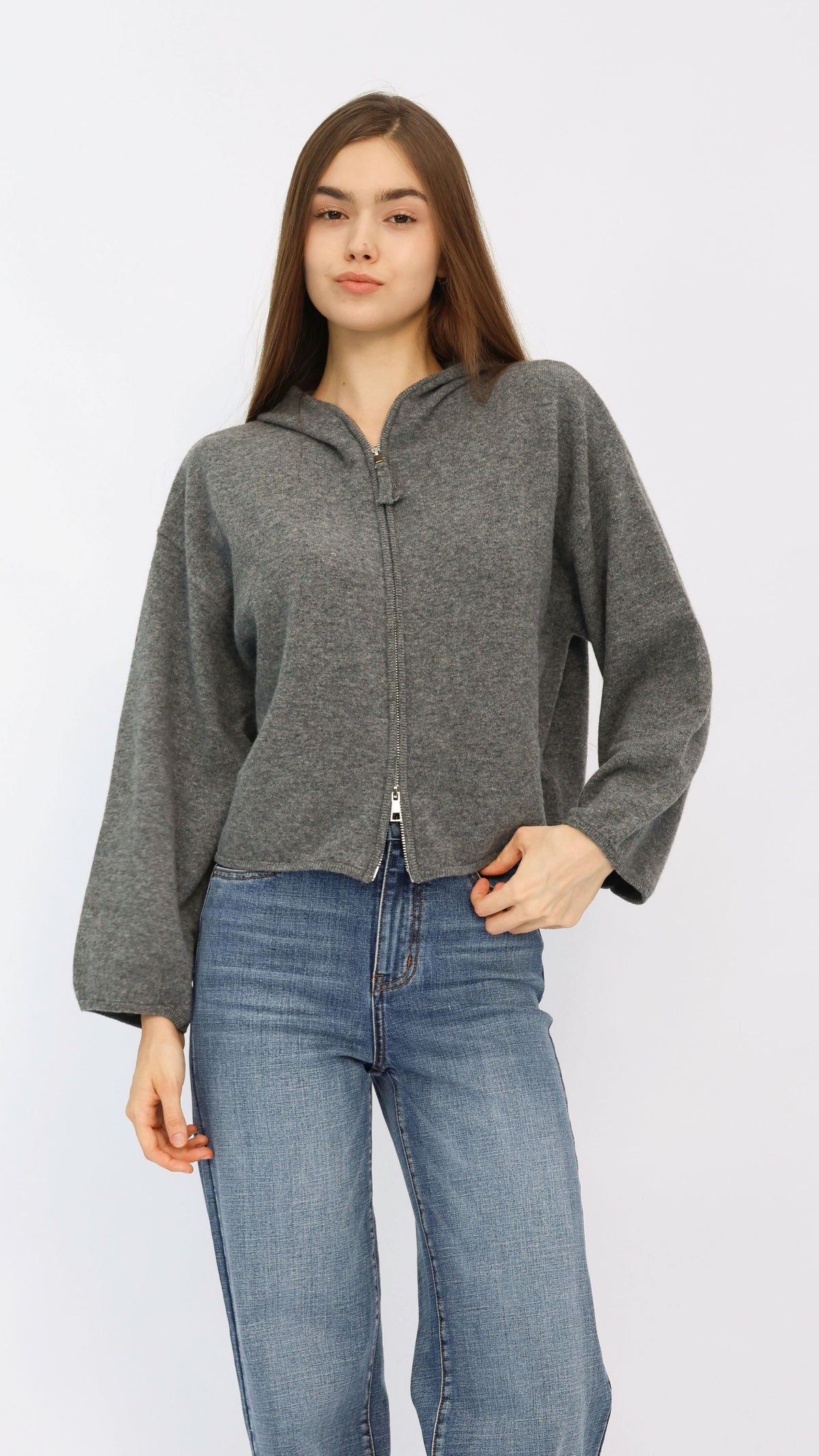 Dixie Heather Grey Hooded Cropped Sweater