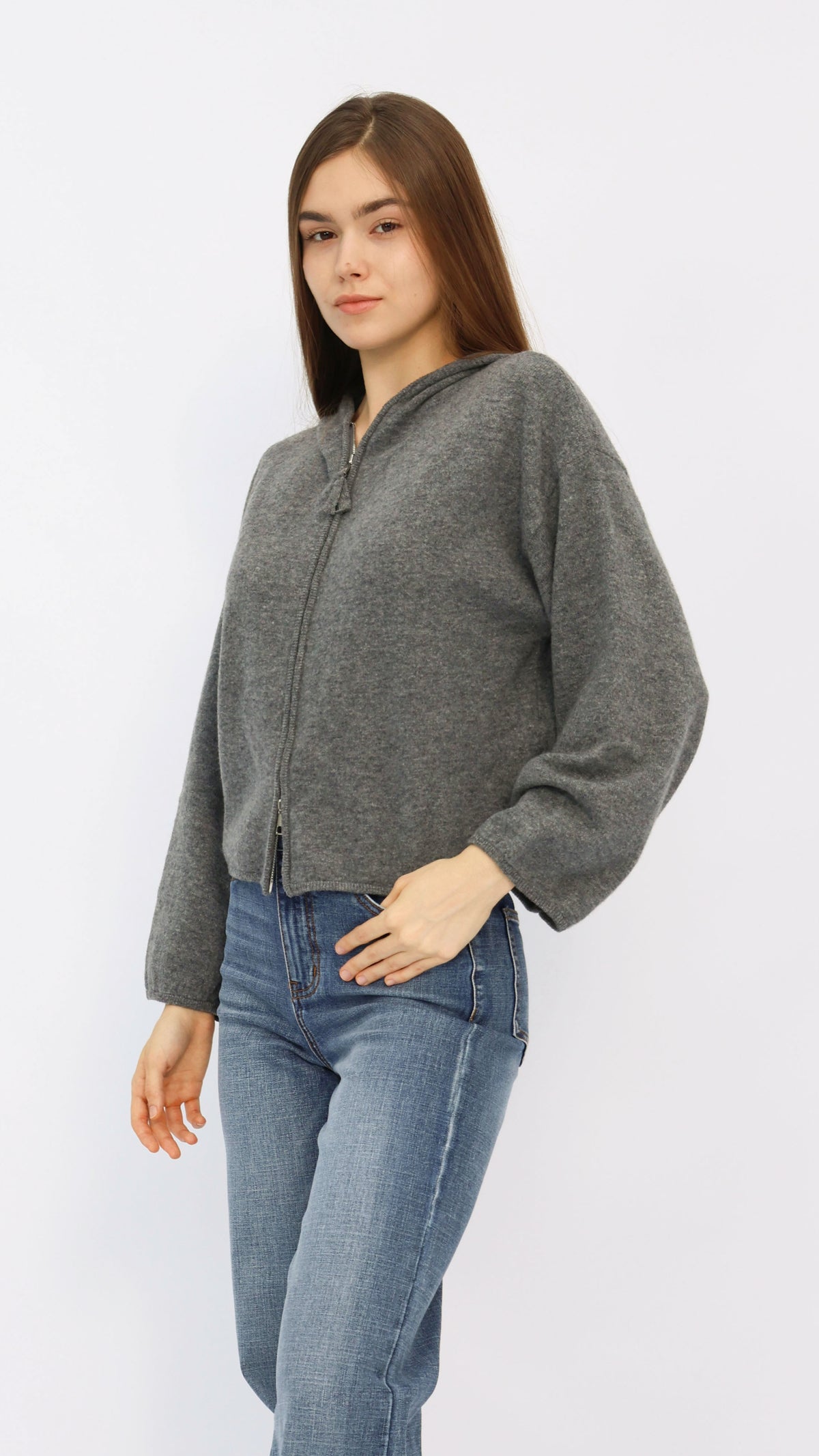 Dixie Heather Grey Hooded Cropped Sweater