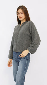 Dixie Heather Grey Hooded Cropped Sweater