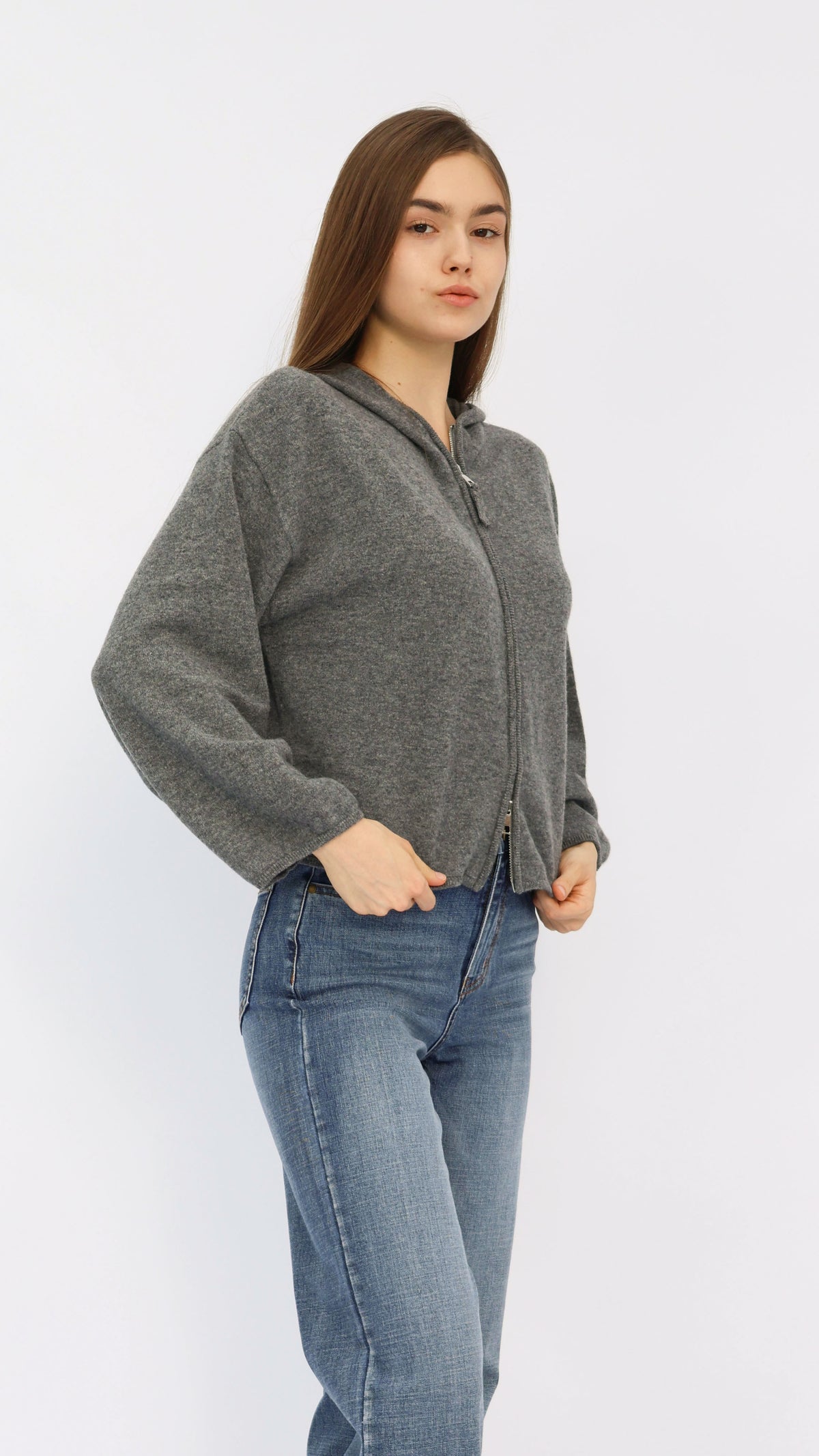 Dixie Heather Grey Hooded Cropped Sweater