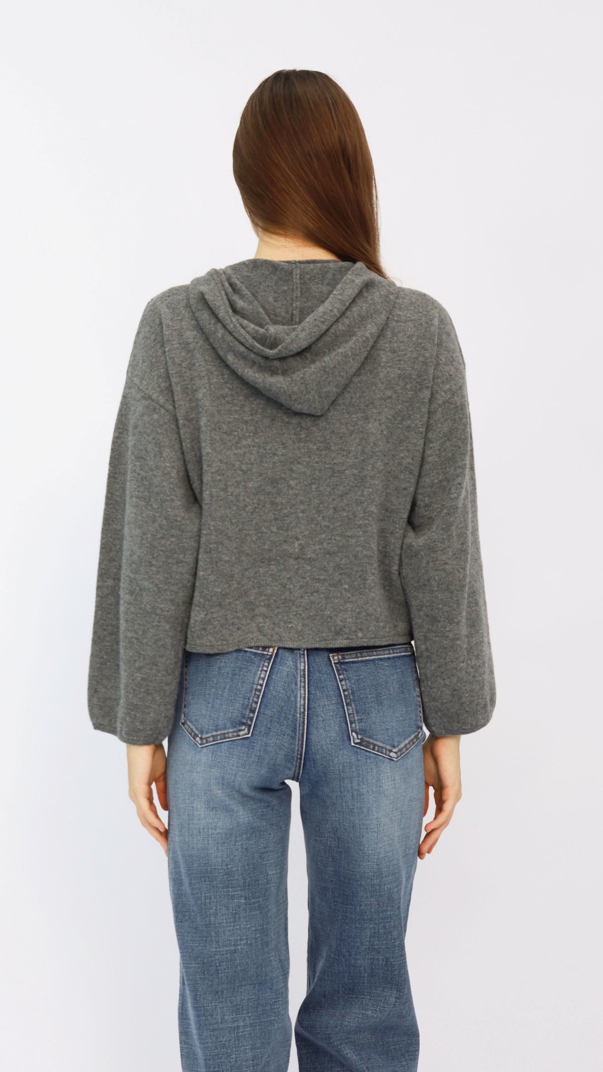 Dixie Heather Grey Hooded Cropped Sweater