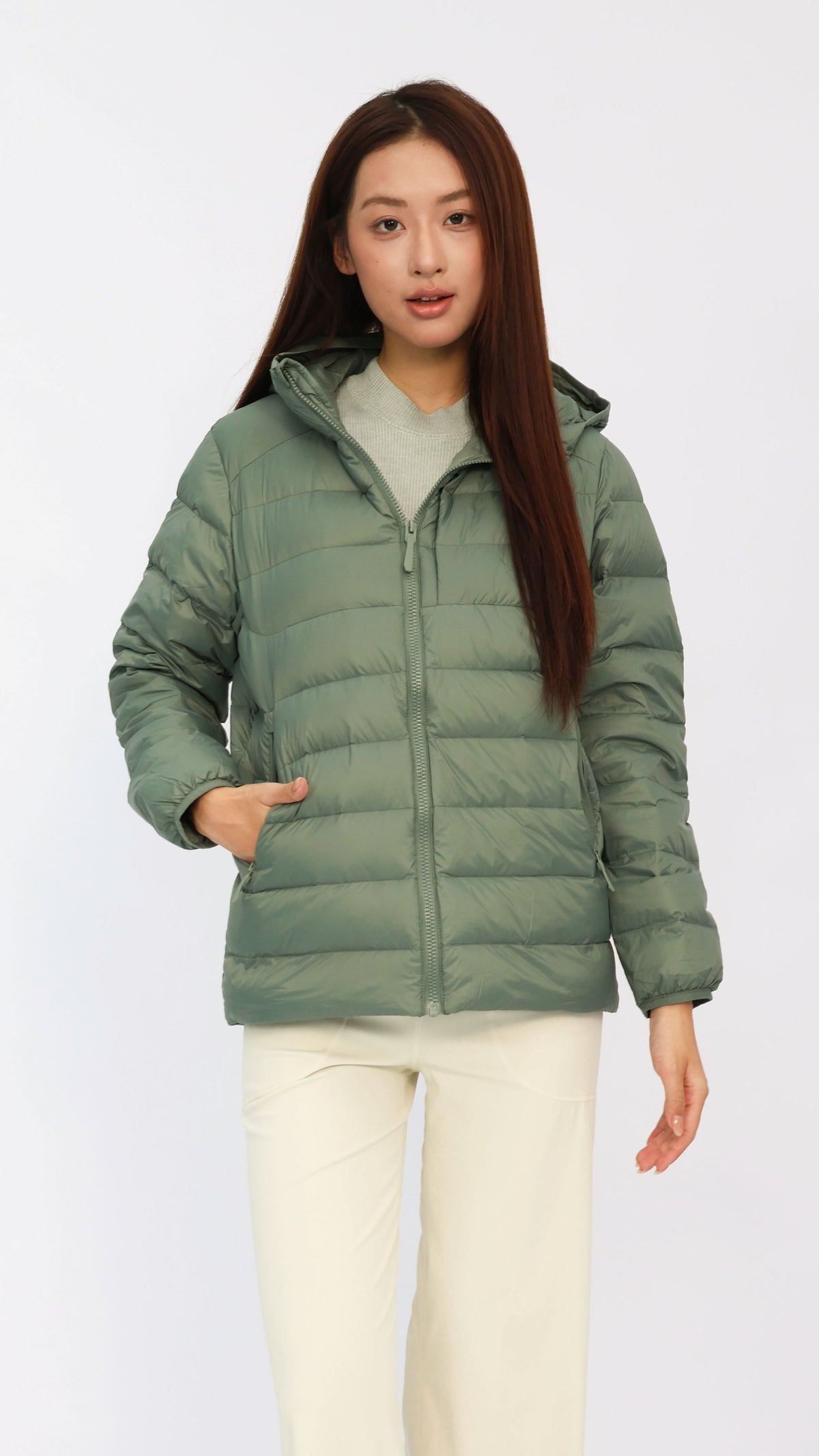 Hanna Green Hooded Goose Down Jacket