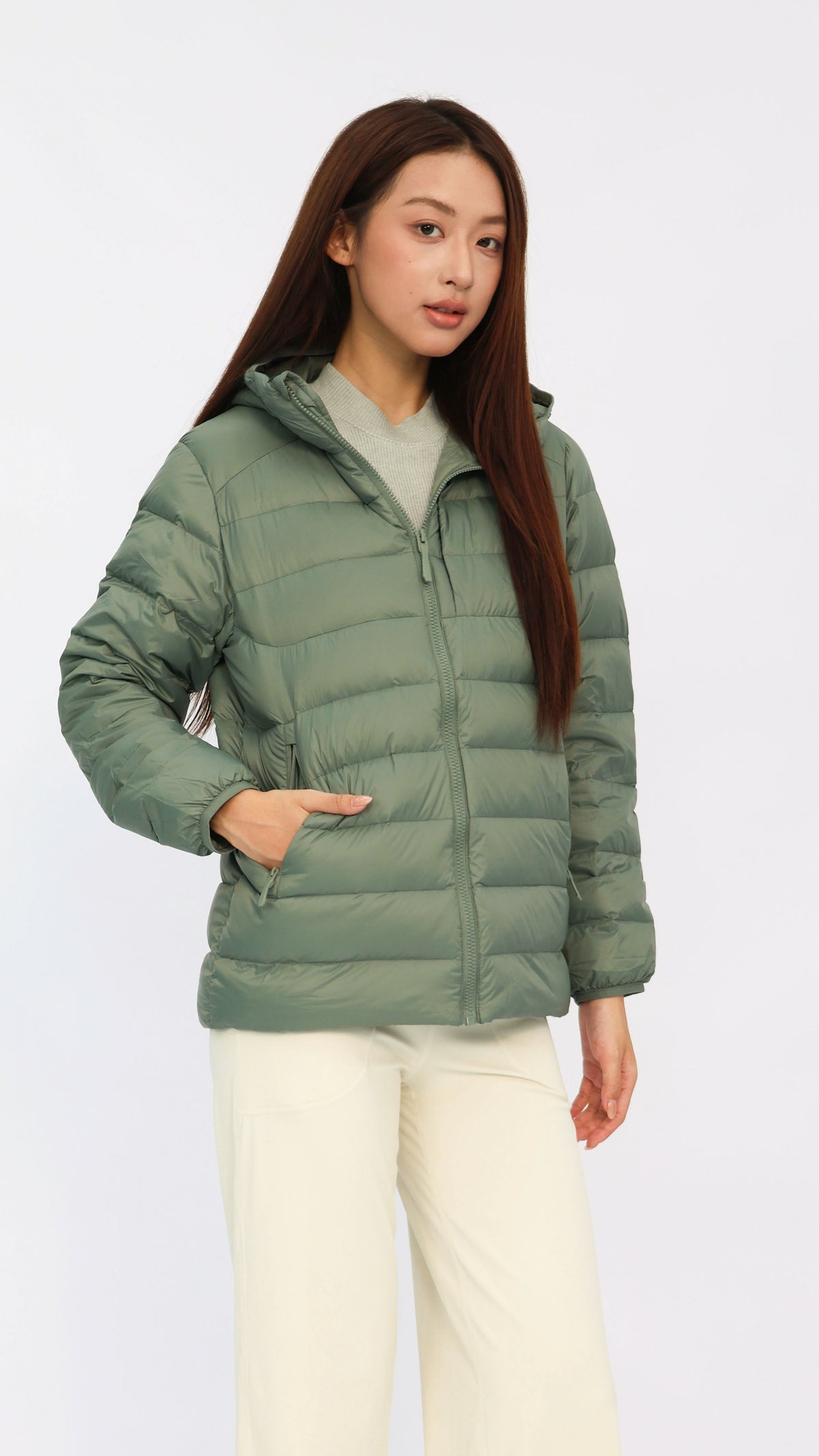 Hanna Green Hooded Goose Down Jacket