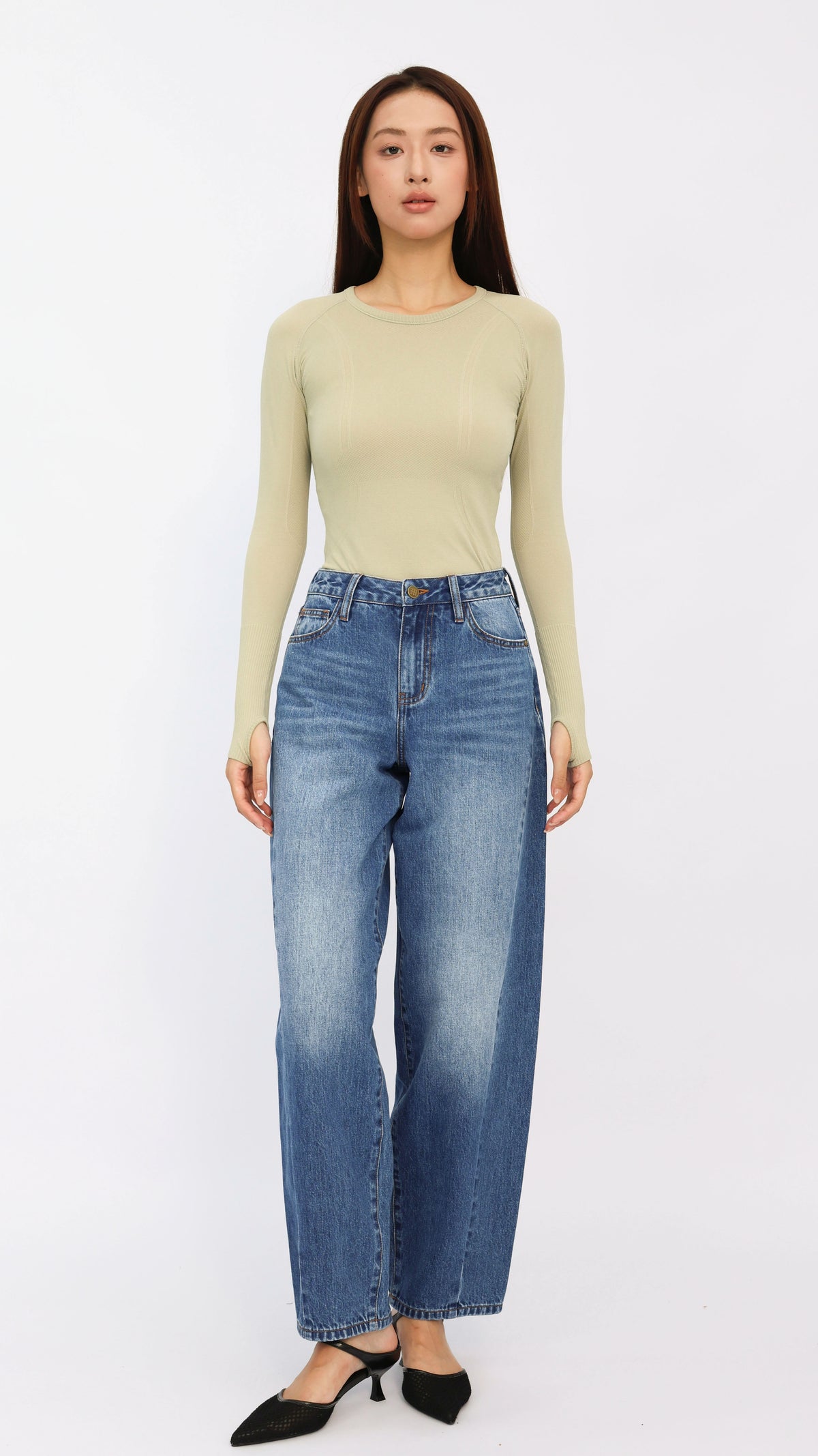 Medium Wash Mid-Waisted Barrel Jeans