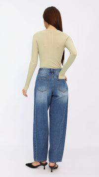 Medium Wash Mid-Waisted Barrel Jeans