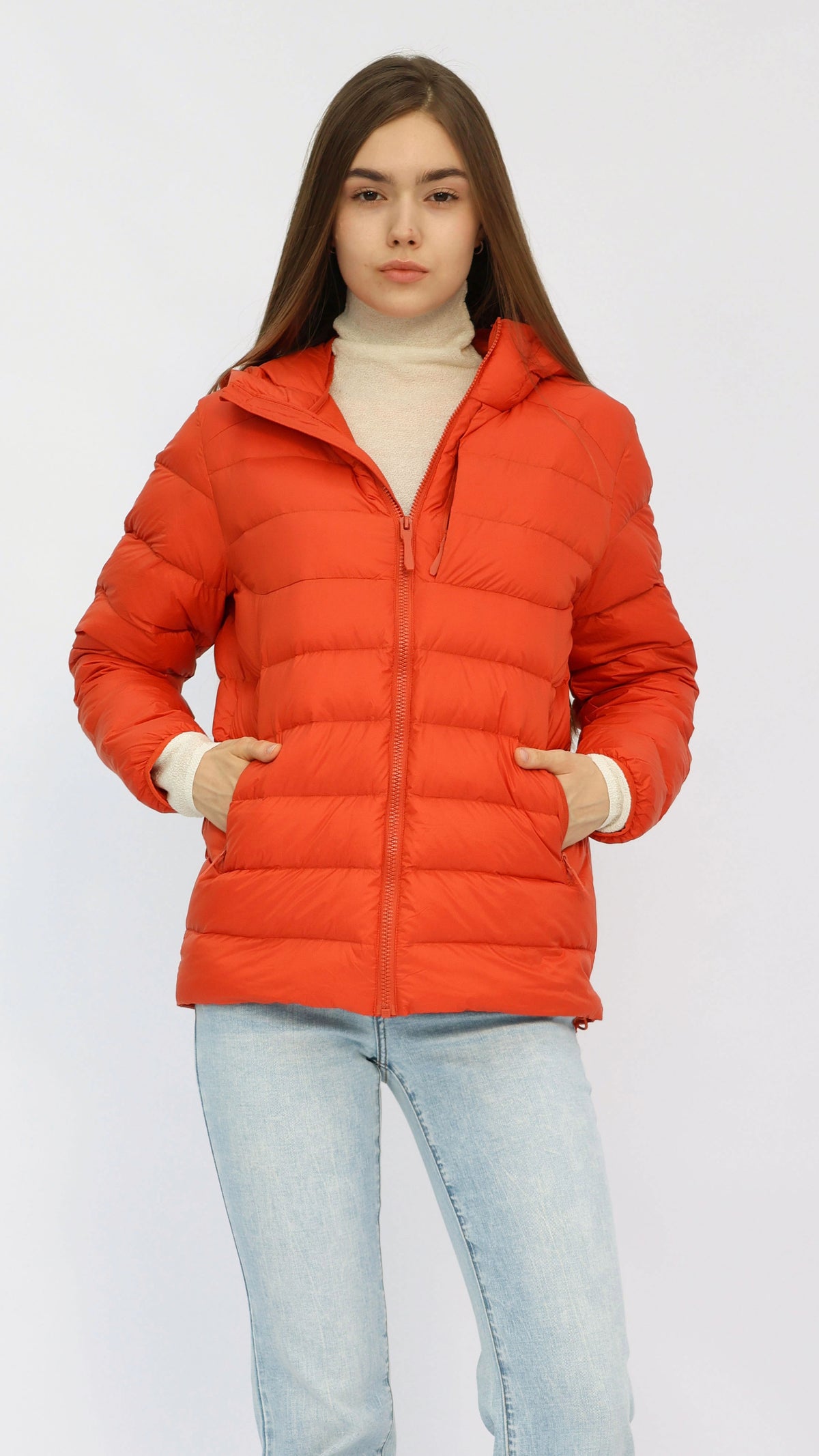 Hanna Orange Hooded Goose Down Jacket
