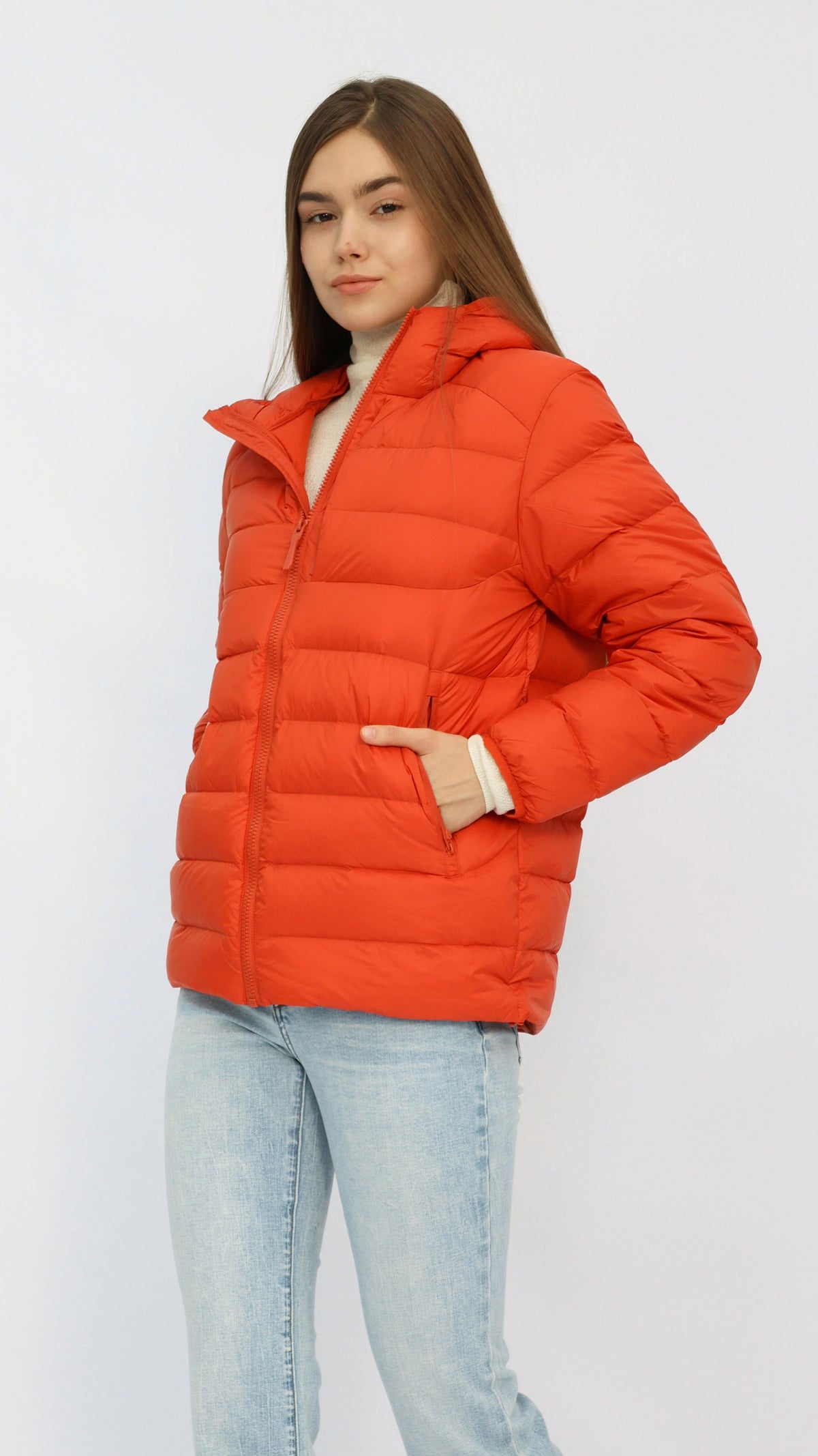 Hanna Orange Hooded Goose Down Jacket