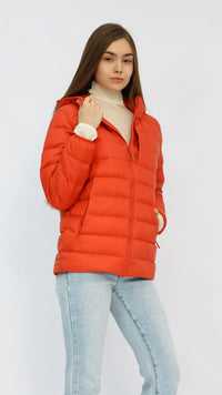 Hanna Orange Hooded Goose Down Jacket