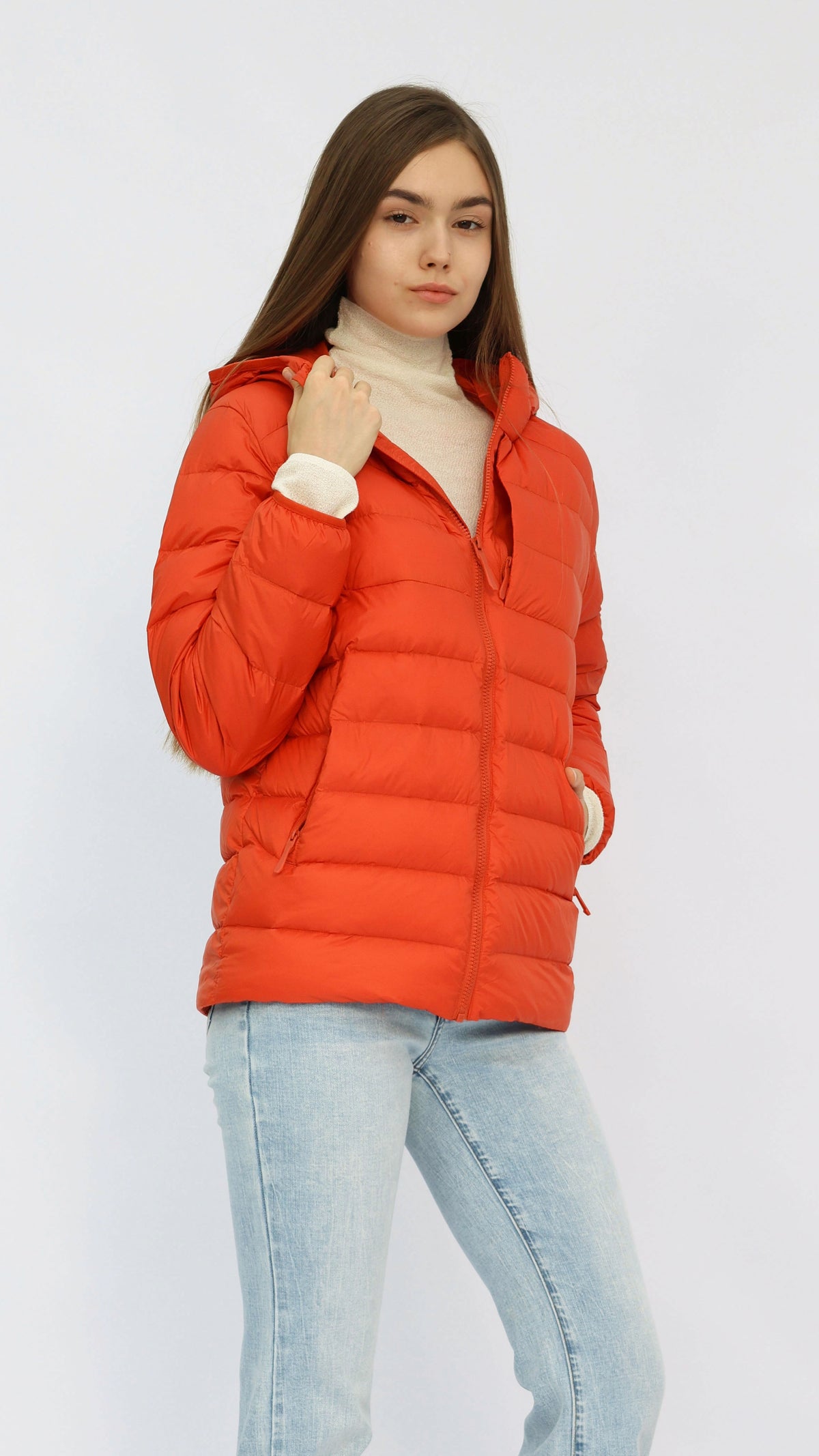Hanna Orange Hooded Goose Down Jacket