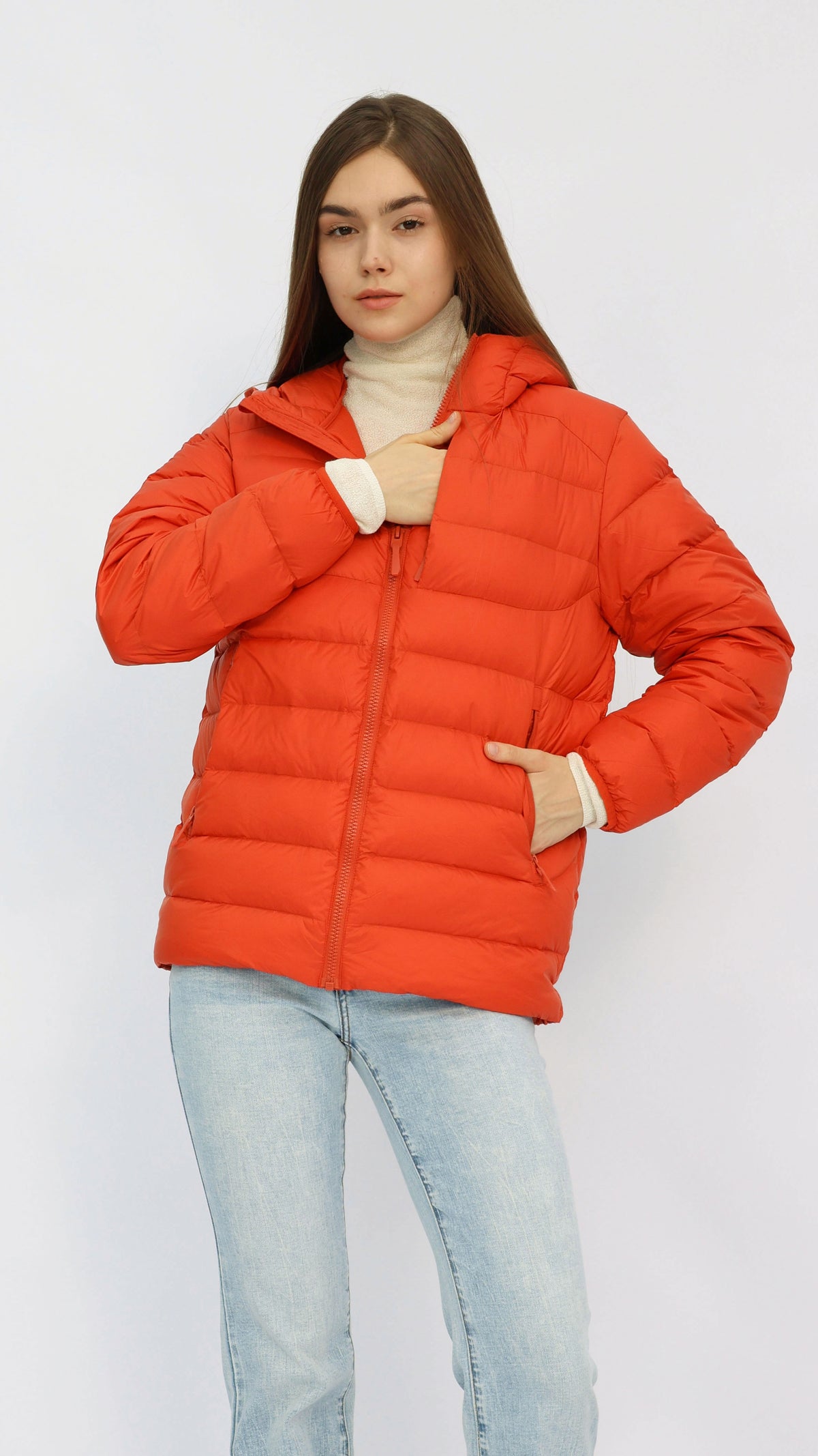 Hanna Orange Hooded Goose Down Jacket