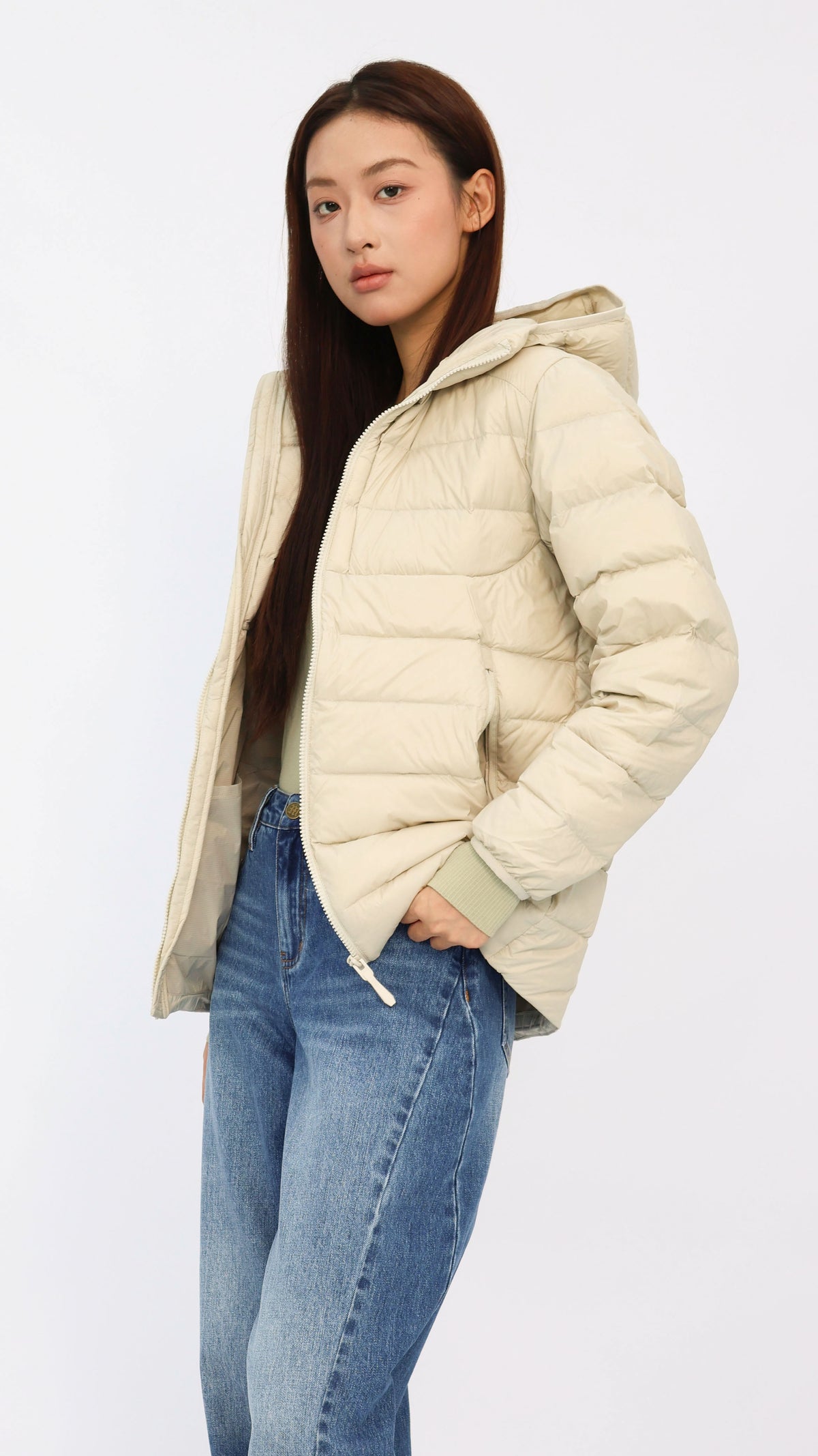 Hanna Cream Hooded Goose Down Jacket