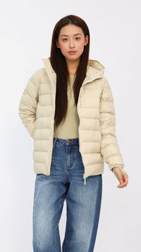 Hanna Cream Hooded Goose Down Jacket