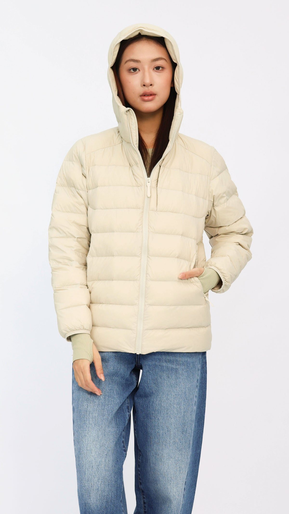 Hanna Cream Hooded Goose Down Jacket