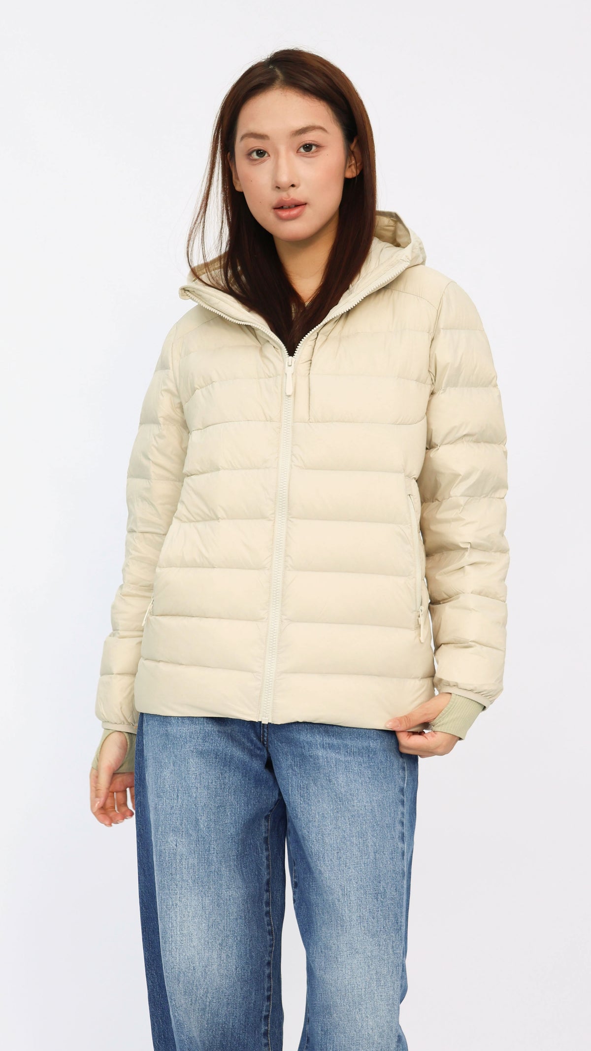 Hanna Cream Hooded Goose Down Jacket