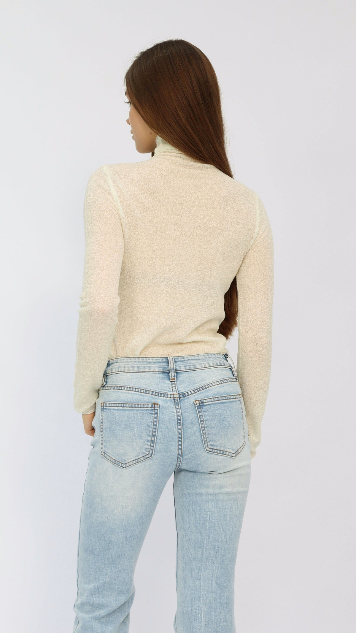 Jesse Cream Sheer Turtleneck Knit Top
