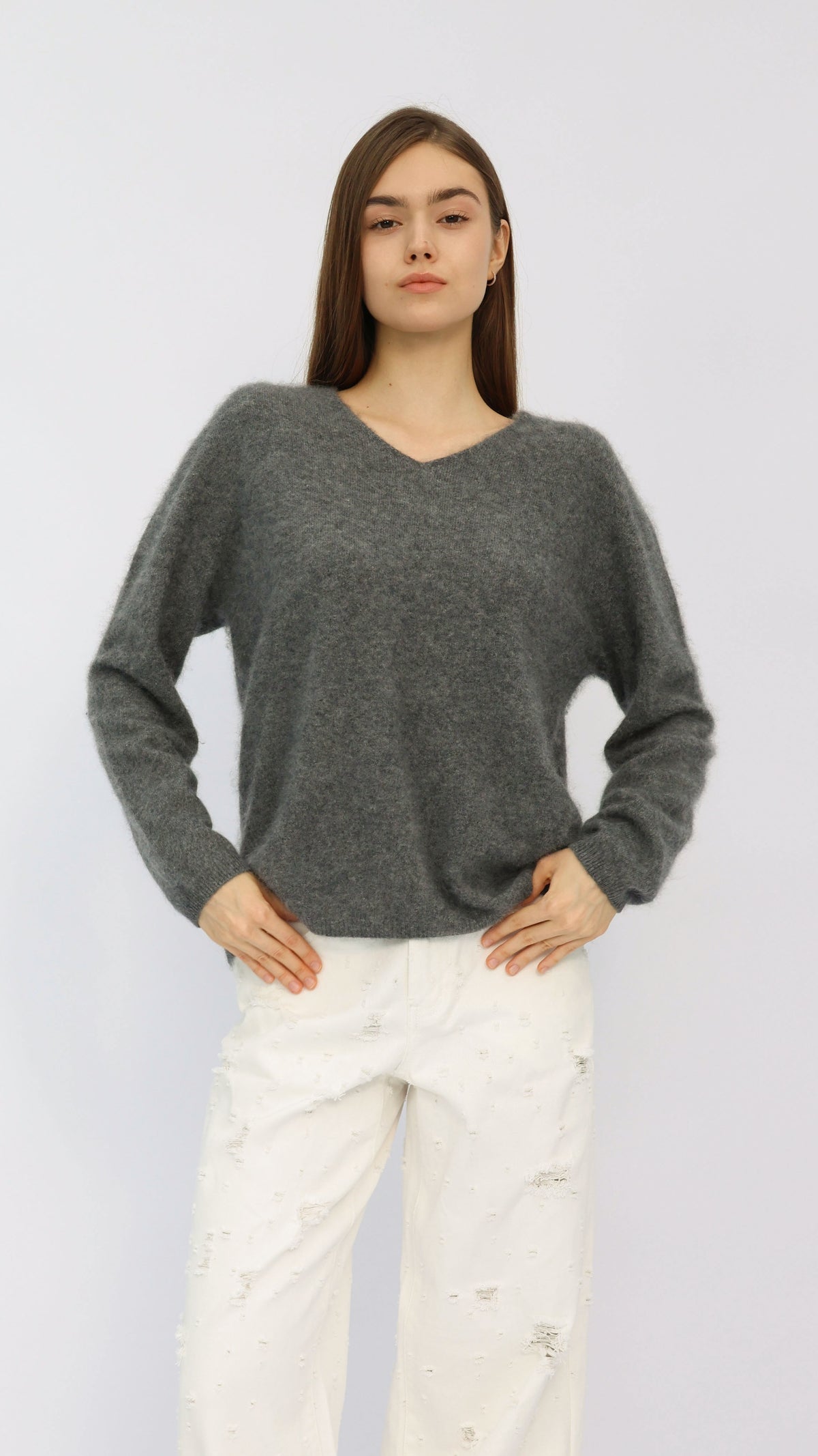 Eve Grey V-Neck Sweater