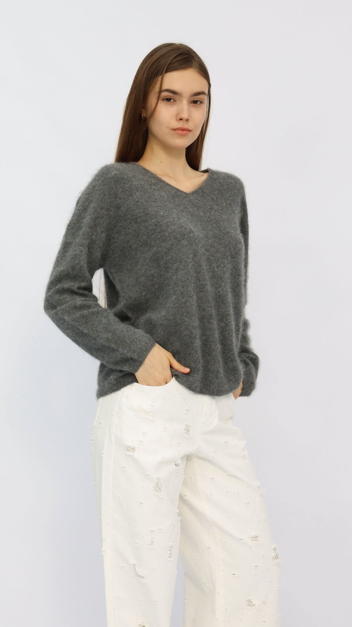 Eve Grey V-Neck Sweater