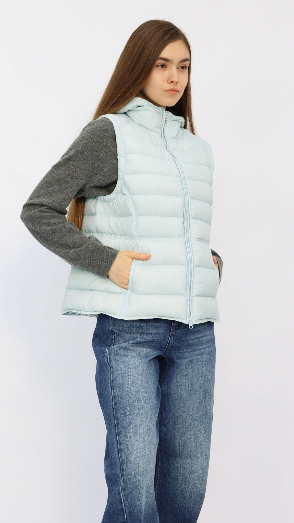Baby Blue Hooded Down Vest
