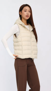 Beige Hooded Cropped Down Vest