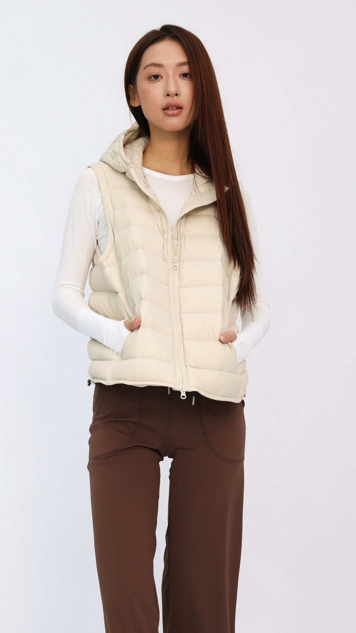 Beige Hooded Cropped Down Vest