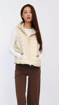 Beige Hooded Cropped Down Vest