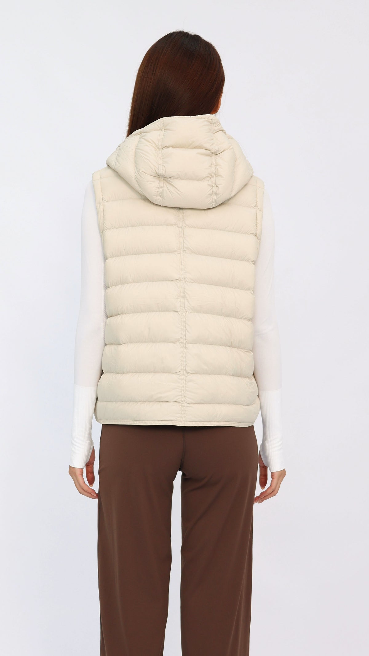 Beige Hooded Cropped Down Vest