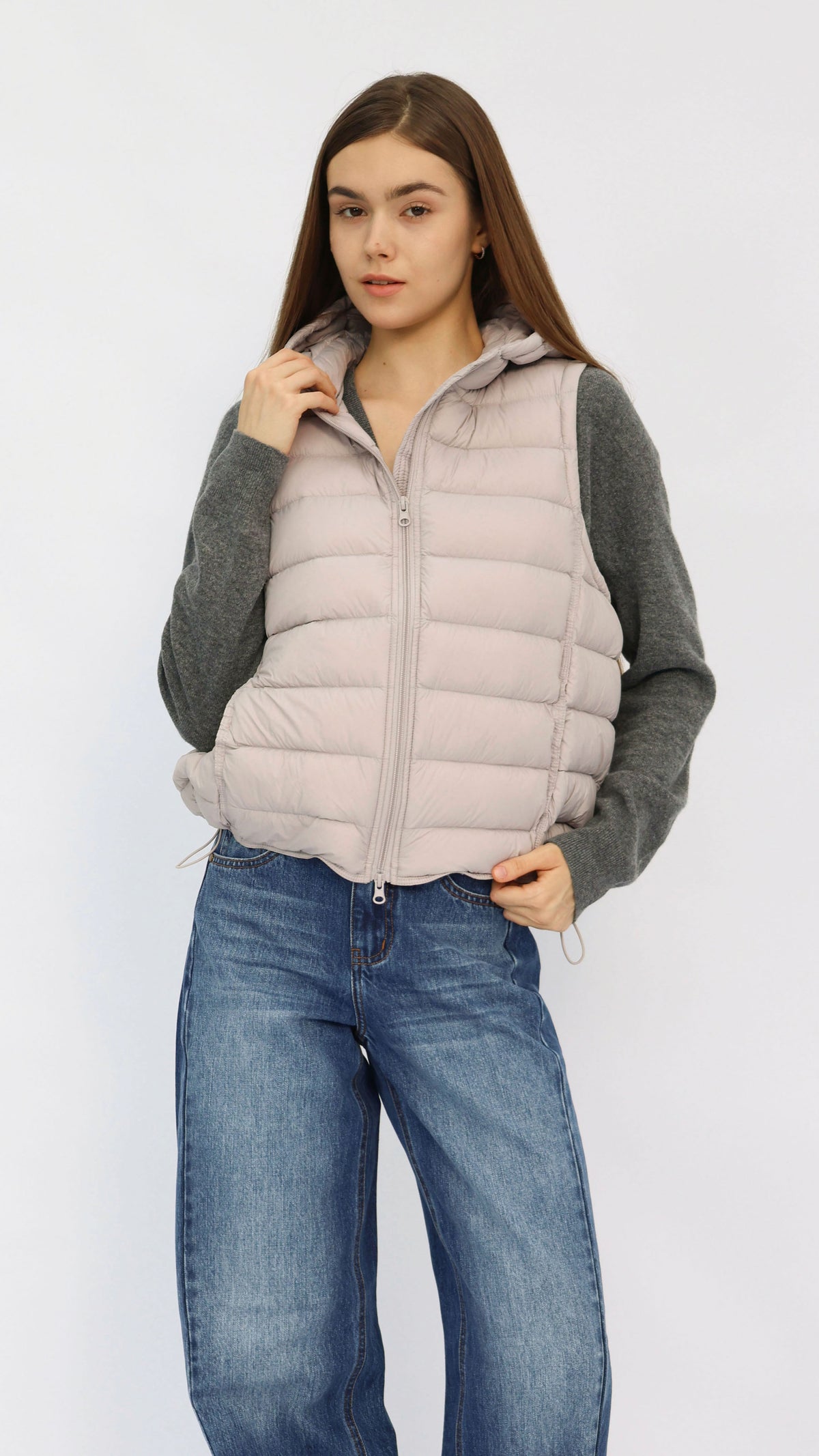 Lilac Hooded Cropped Down Vest