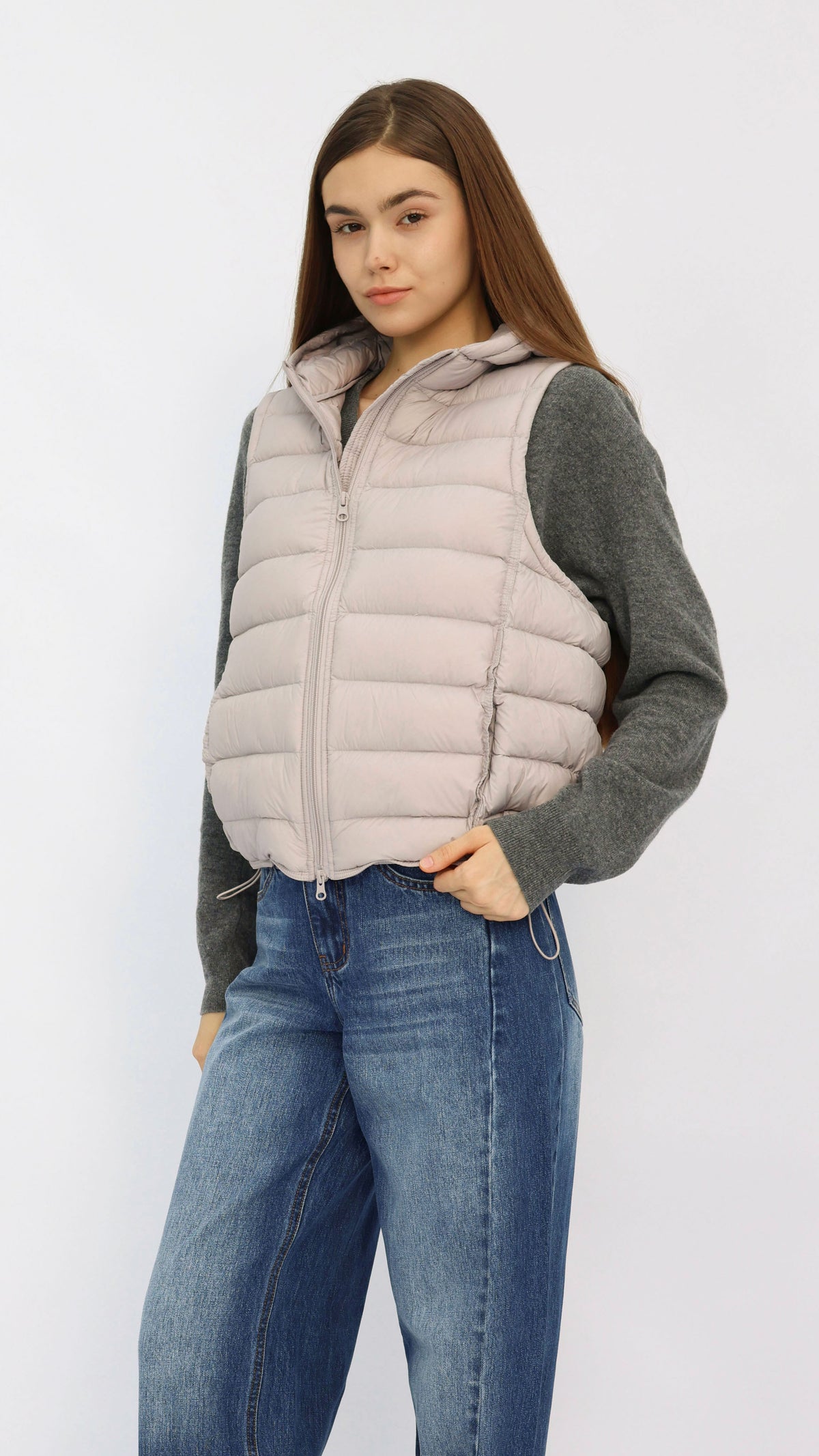 Lilac Hooded Cropped Down Vest