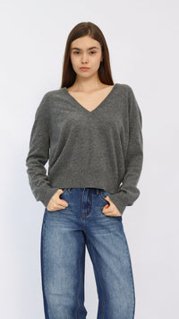 Heather Grey Deep V-Neck Cropped Sweater