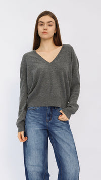 Heather Grey Deep V-Neck Cropped Sweater
