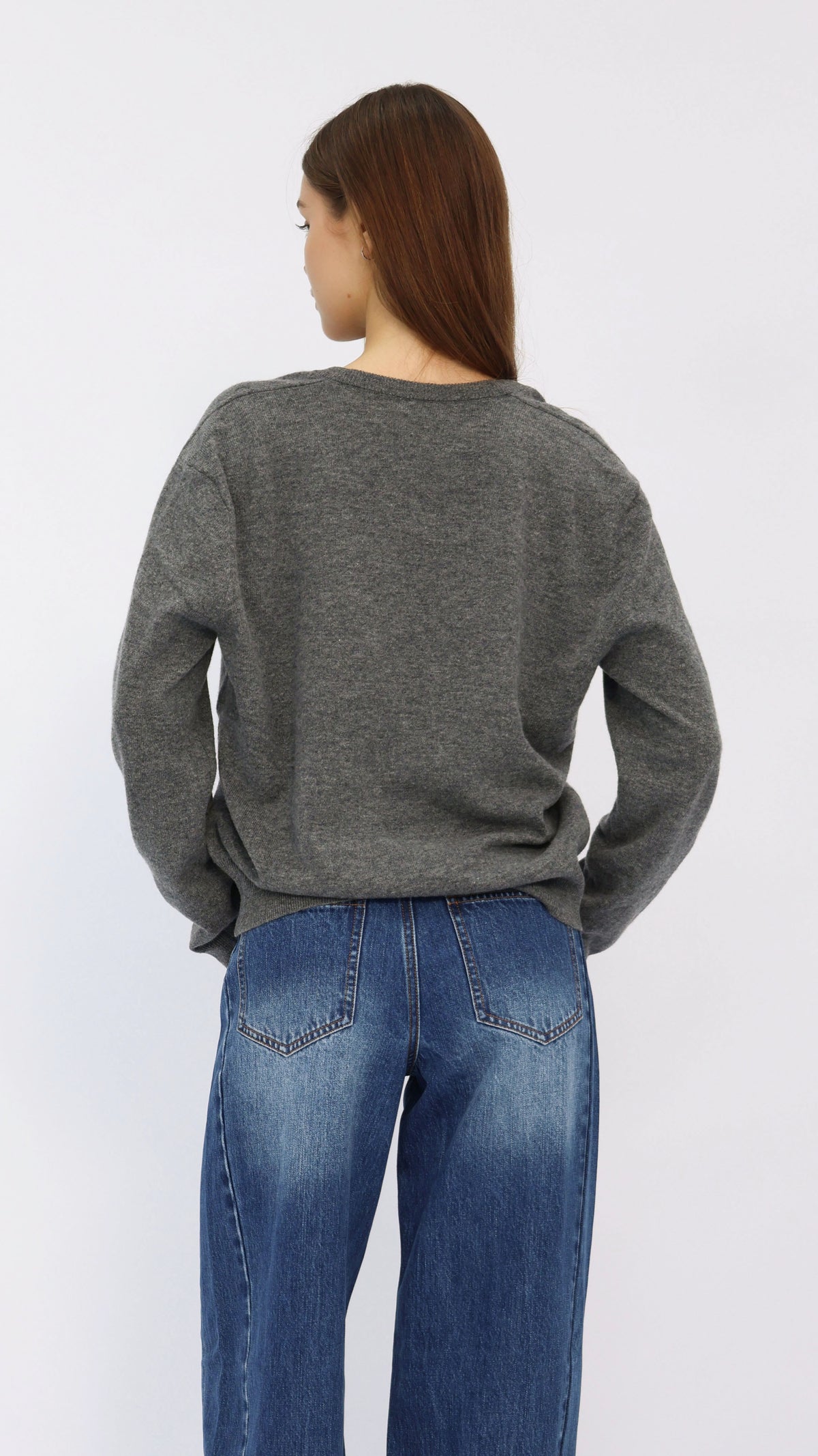 Heather Grey Deep V-Neck Cropped Sweater
