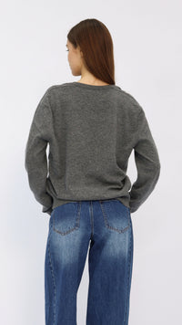 Heather Grey Deep V-Neck Cropped Sweater