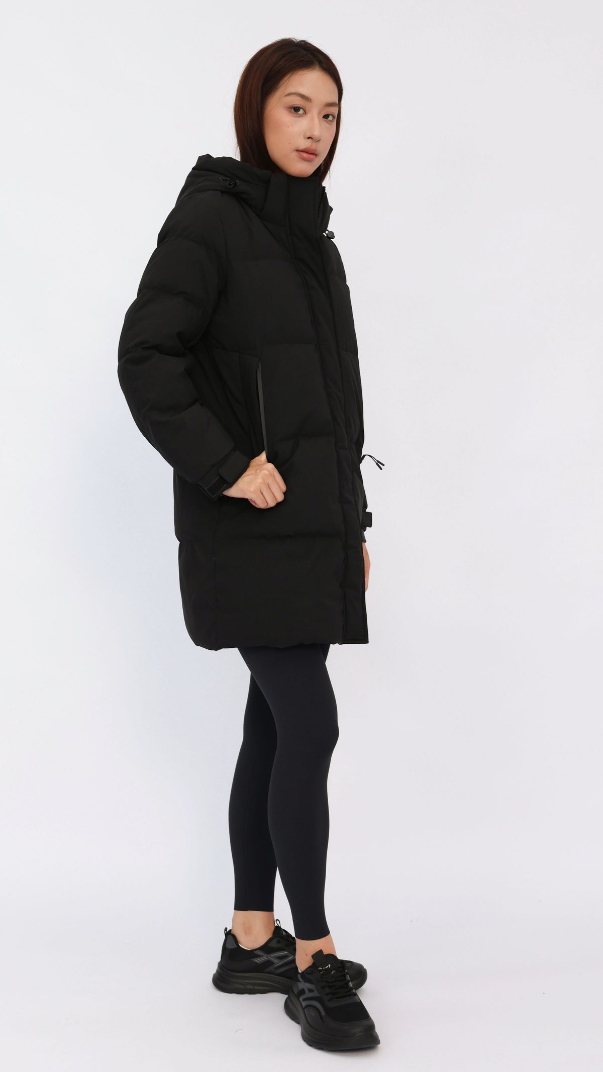 Teagan Black Mid Length Down Jacket