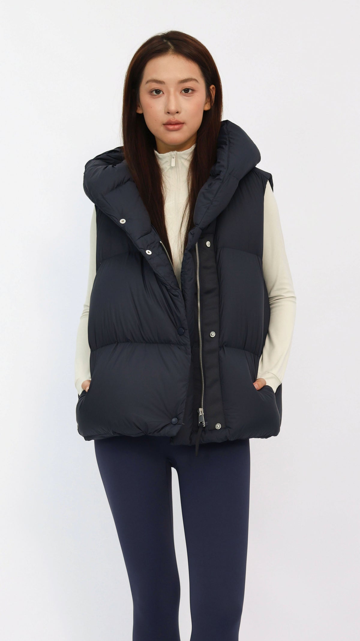 Navy Oversized Hooded Down Vest