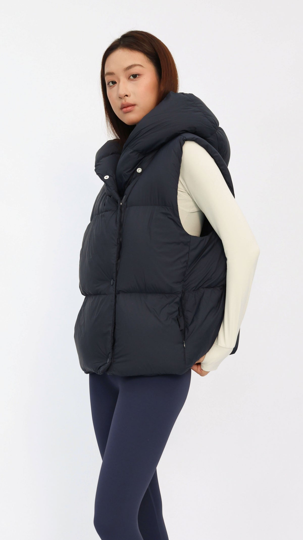 Navy Oversized Hooded Down Vest
