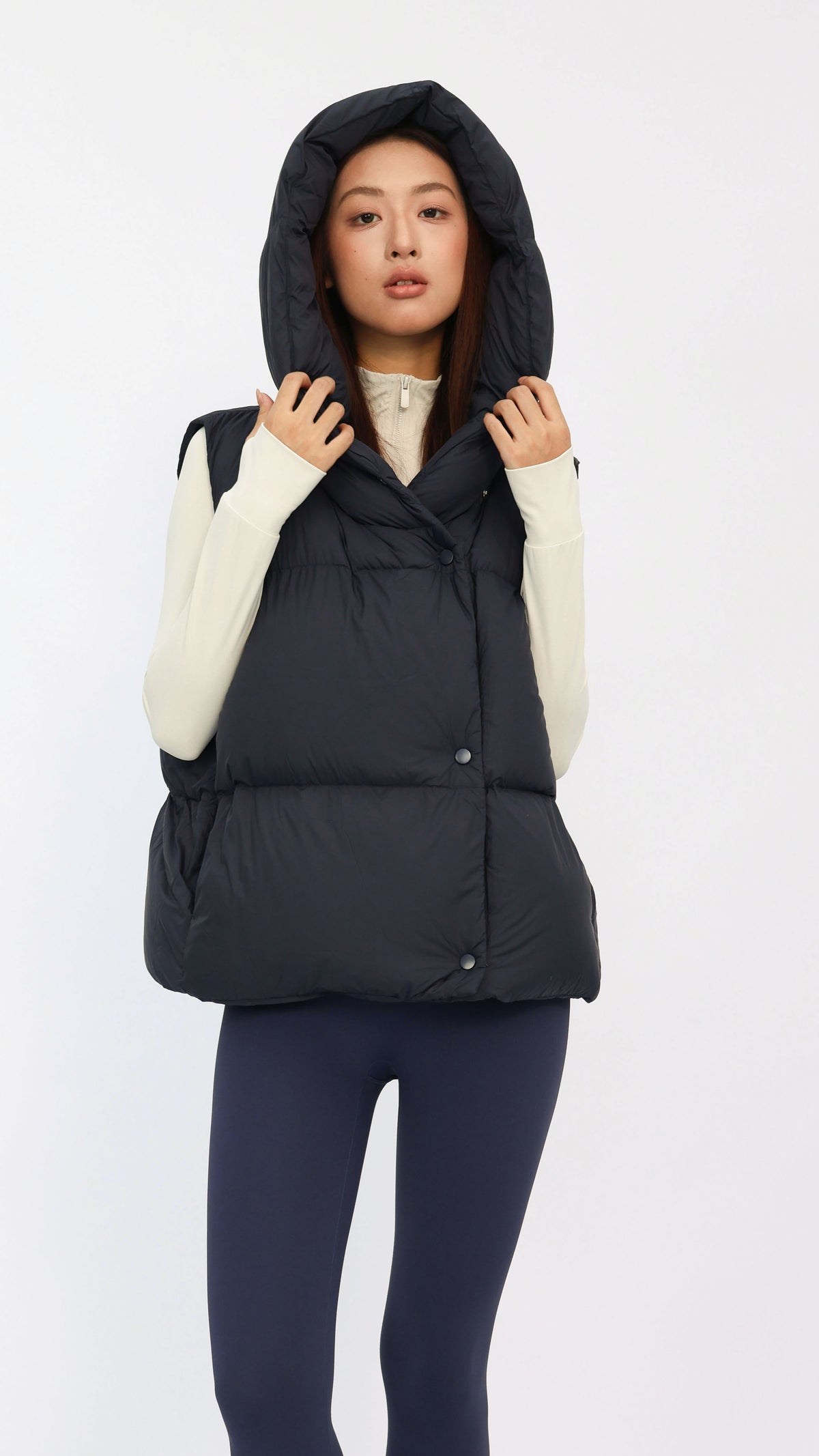 Navy Oversized Hooded Down Vest