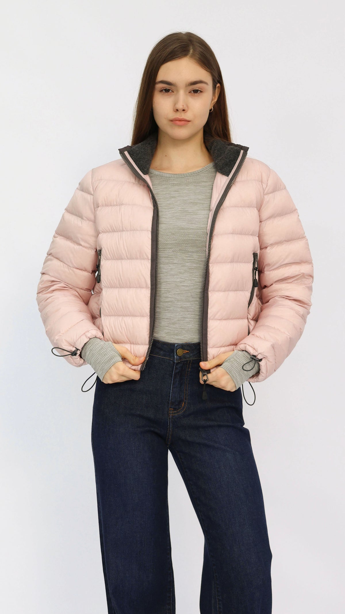 Baby Pink Contrast Cropped Down Jacket