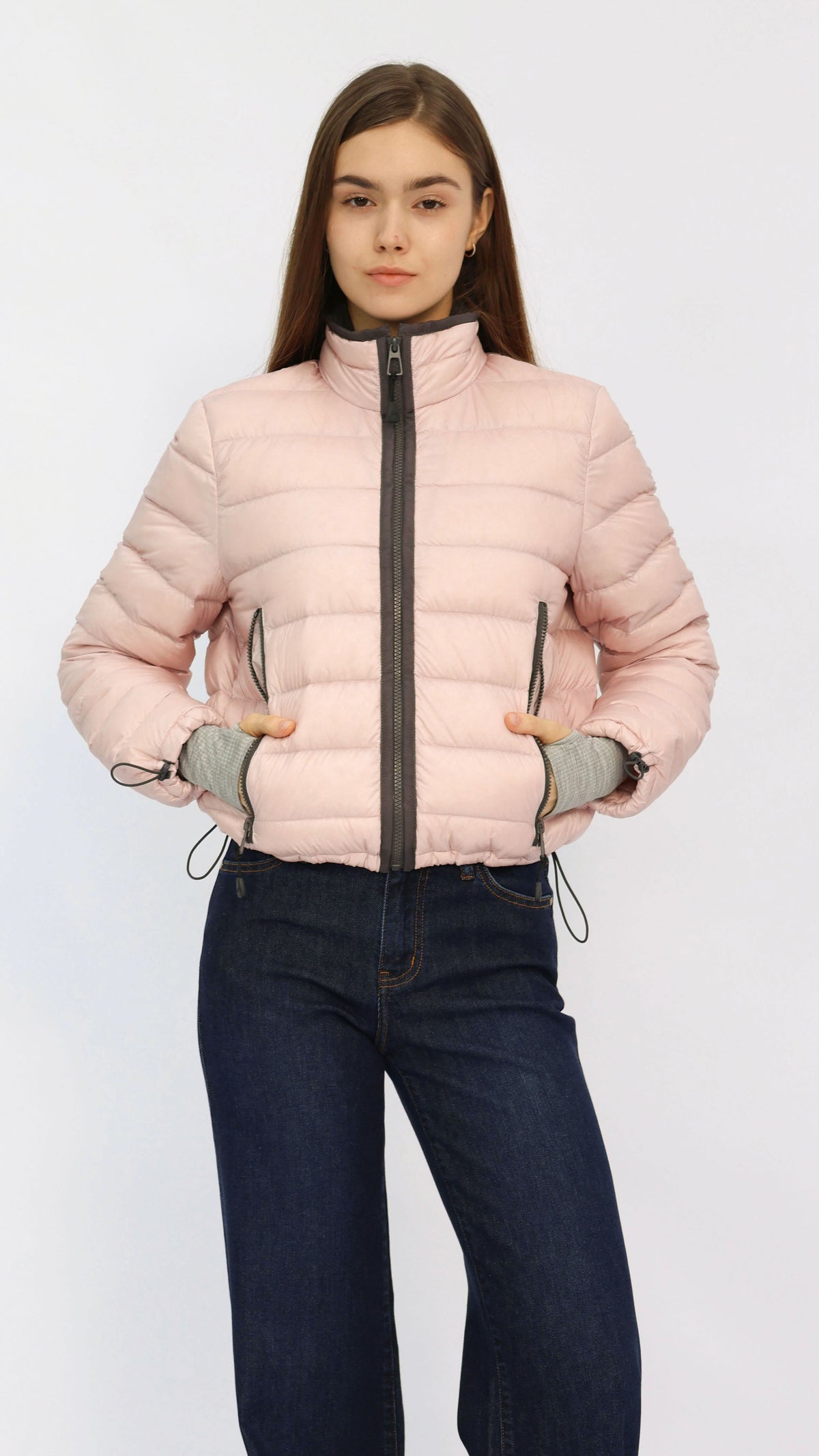 Baby Pink Contrast Cropped Down Jacket