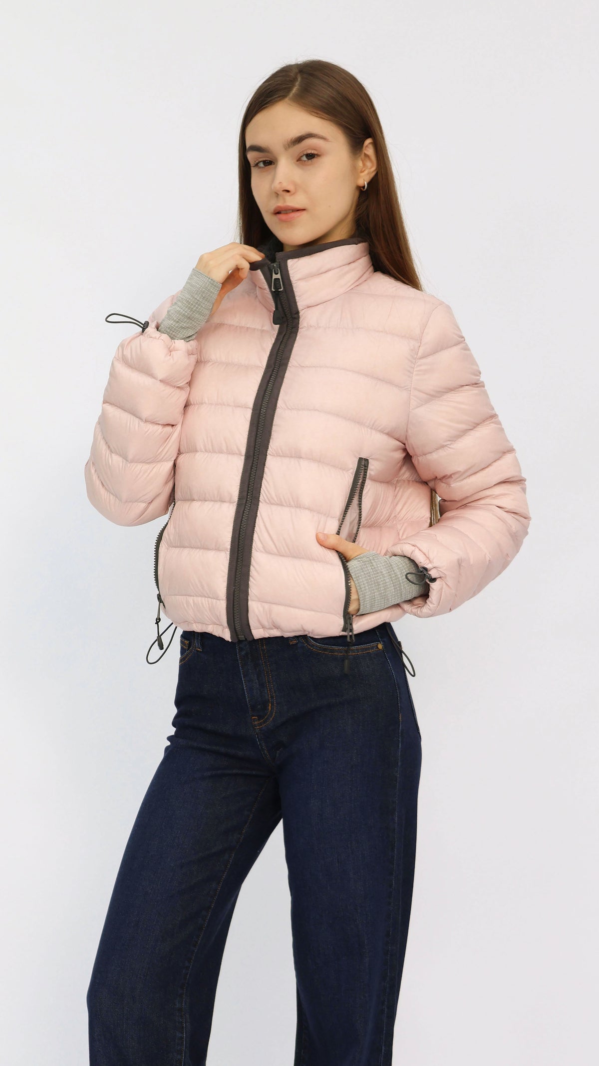 Baby Pink Contrast Cropped Down Jacket