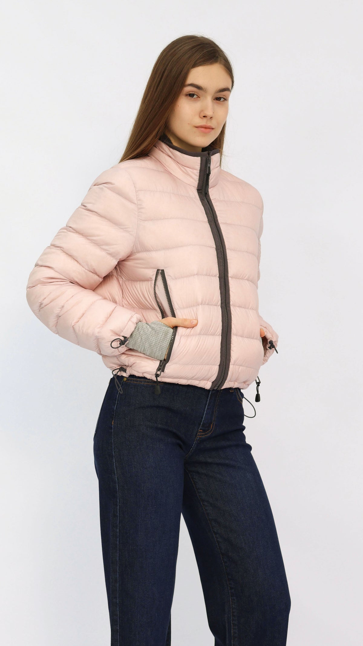Baby Pink Contrast Cropped Down Jacket