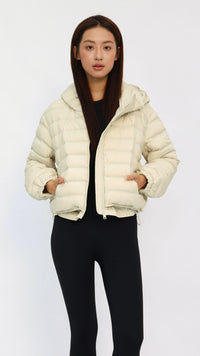 Cream Cropped Hooded Down Jacket