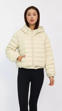 Cream Cropped Hooded Down Jacket